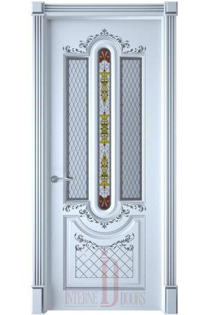 Межкомнатная дверь Александрия ПО белая эмаль патина серебро