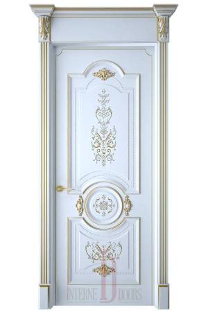 Межкомнатная дверь Каролина ПГ Белая эмаль патина золото