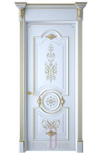 Межкомнатная дверь Каролина ПГ Белая эмаль патина золото