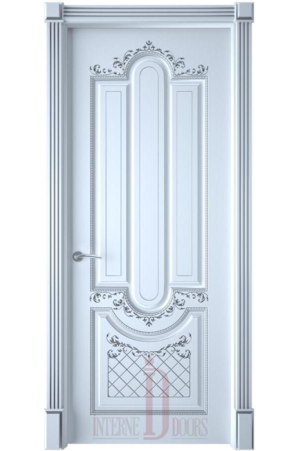 Межкомнатная дверь Александрия ПГ белая эмаль патина серебро